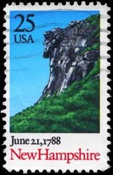 USA - CIRCA 1988: A Stamp printed in USA shows Landscape with Cliff, New Hampshire, Ratification of the Constitution series, circa 1988
