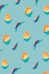 Chili and Chips pattern with complimentary colors of red and blue.