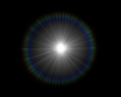 Light overlay effect. Easy to add lens flare effects for overlay designs or screen blending mode to make high-quality images. Abstract sun burst, digital flare, iridescent glare over black background.