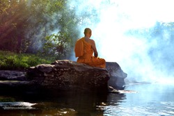 Monk in Buddhism Meditation in nature 