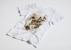 muddy and dirty white t-shirt