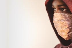 african american man in homemade handmade face mask