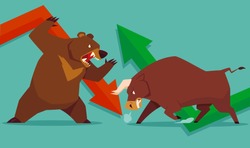 Illustration of bull vs bear symbol of stock market trend 