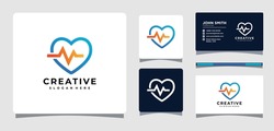 Heart and Wave Logo Template With Business Card Design Inspiration