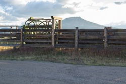 Livestock Squeeze Chute Side View for Doctoring Animals such as Cattle, Horses, Cows and Sheep in Sierra Valley California