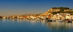 Panoramic view of the town and port of Zakynthos, Greece. Zante city