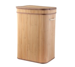 rectangle  Laundry Basket for Home, Wood Color, Double-lattice Bamboo Dirty Clothes Hamper Folding Basket Body with Cover