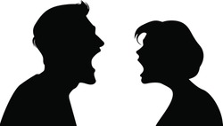 Couple man and woman profile  face to face screaming shouting 