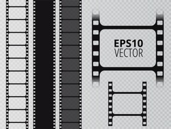 Set of vector film strip isolated on transparent background. 