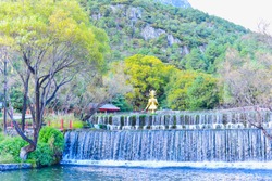 Beautiful Waterfalls at Jade Water Village in Lijiang