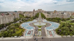 Bucharest, Romania - May 4th 2019: Aerial view of the city of Bucharest