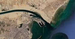 Suez canal satellite map aerial view landscape island shipping port egypt