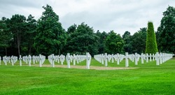 Tombstones at the American Cemetery in Normandy, France