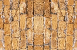 Grungy Brick or Stone Wall. Sepia Texture or  Background, Backdrop Horizontal Photo. Symmetrical Texturized Surface