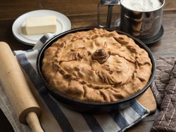 Big hot round balish. Traditional tatar pie.