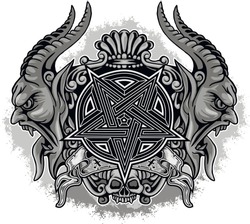 Gothic sign with demons, pentagram and skull, grunge vintage design t shirts