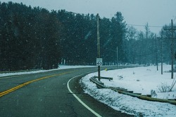 A snowstorm blows over State Route 44 in Chardon, Ohio