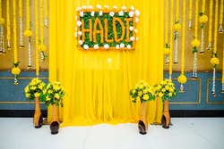 Haldi Backdrop on an Indian wedding at the time of haldi ceremony
