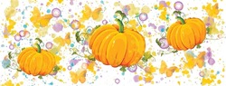 Halloween vector illustration. Orange pumpkins watercolour pattern with splash and bublles.