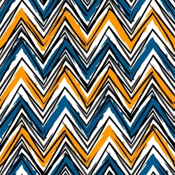 Ethnic seamless pattern. Freehand zigzag stripes print. Boho chic design background. Tribal wallpaper. Brush wavy lines. Handdrawn geometric ornament. Chevron backdrop. Indigenous image. Vector art.