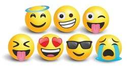 high quality icon 3d vector round yellow bubble emoticons social media eyeglasses Angel Instagram Facebook Laughing love eyes chat comment reactions template face tear laughter emoji character message