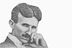 Portrait of scientist Nikola Tesla. Nobel Prize winning physicist Nicola Tesla, who discovered electromagnetic field theory. 
