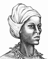 Maroons (Queen Nanny; Granny Nanny), a National Hero of Jamaica Portrait from Jamaican Banknotes. 