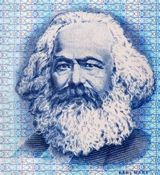 Karl Heinrich Marx Portrait from Germany 100 Mark 1975 Banknotes.