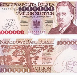 Wladyslaw Stanislaw Reymont, Portrait from Poland 1000000 Zlotych 1991 Banknotes. 
