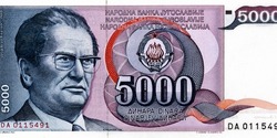 Josip Broz Tito Portrait from Yugoslavia 5000 Dinara 1985 Banknotes.