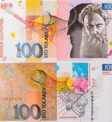 the impressionist painter Rihard Jakopič, Portrait from Slovenia 100 Tolarjev 2003 Banknotes.