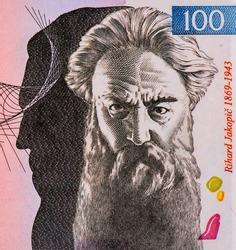 the impressionist painter Rihard Jakopič, Portrait from Slovenia 100 Tolarjev 2003 Banknotes.
