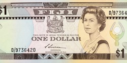 Elizabeth II, Portrait from Fiji 1 Dollar 1993 Banknotes. 