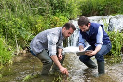 View of a Scientist and biologist working together on water analysis
