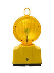 warning light in yellow,Construction site is protected by fence with flashing beacon lights for safety.isolate,on white background.