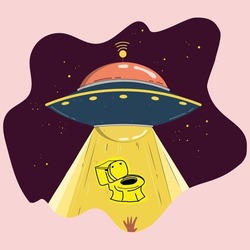 Ufo and toilet abuction in the sky illustration