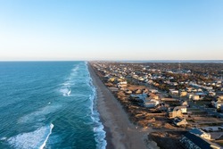 Aerial view of Nags head and the Atlantic ocean looking south at sunset