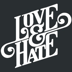 WORDS LOVE AND HATE ON DARK GRAY BACKGROUND