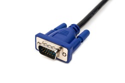 VGA cable use for the connect monitor on white background, selective focus