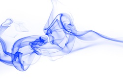 Blue smoke abstract on white background for design. blue ink water on white