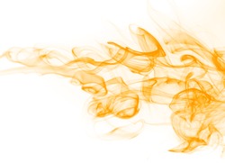 Movement of orange smoke abstract on white background. Yellow ink water color