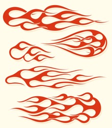 Red fire, old school flame elements set, isolated vector illustration