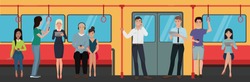 People using smartphone phones in subway train public transport