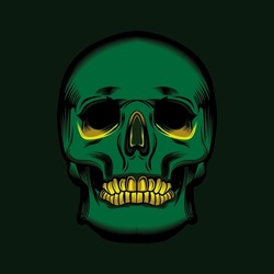GREEN SKULL WITH GOLDEN TOOTH