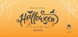 Happy Halloween sale banners or party invitation background.Vector illustration .calligraphy of 