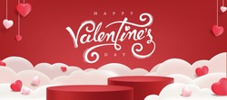 Valentines day background with product display and Heart Shaped Balloons.  