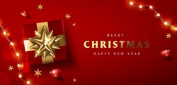 Merry Christmas and happy new year promotion banner with festive decoration for christmas