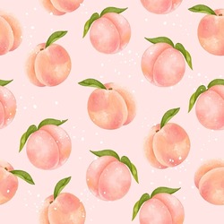 Peach with leaves seamless pattern