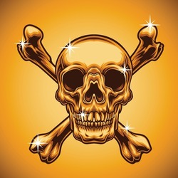Golden Skull With Crossbones Vector Illustration