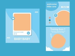 Set the template baby language to be modifiable. Blue and white leather with border pattern. Suitable for baby posts on social networks and internet advertising.
